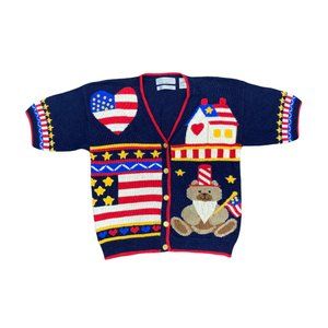 Hand Knitted Northern Isles Patriotic Vintage Granny Core July 4th Ugly Sweater